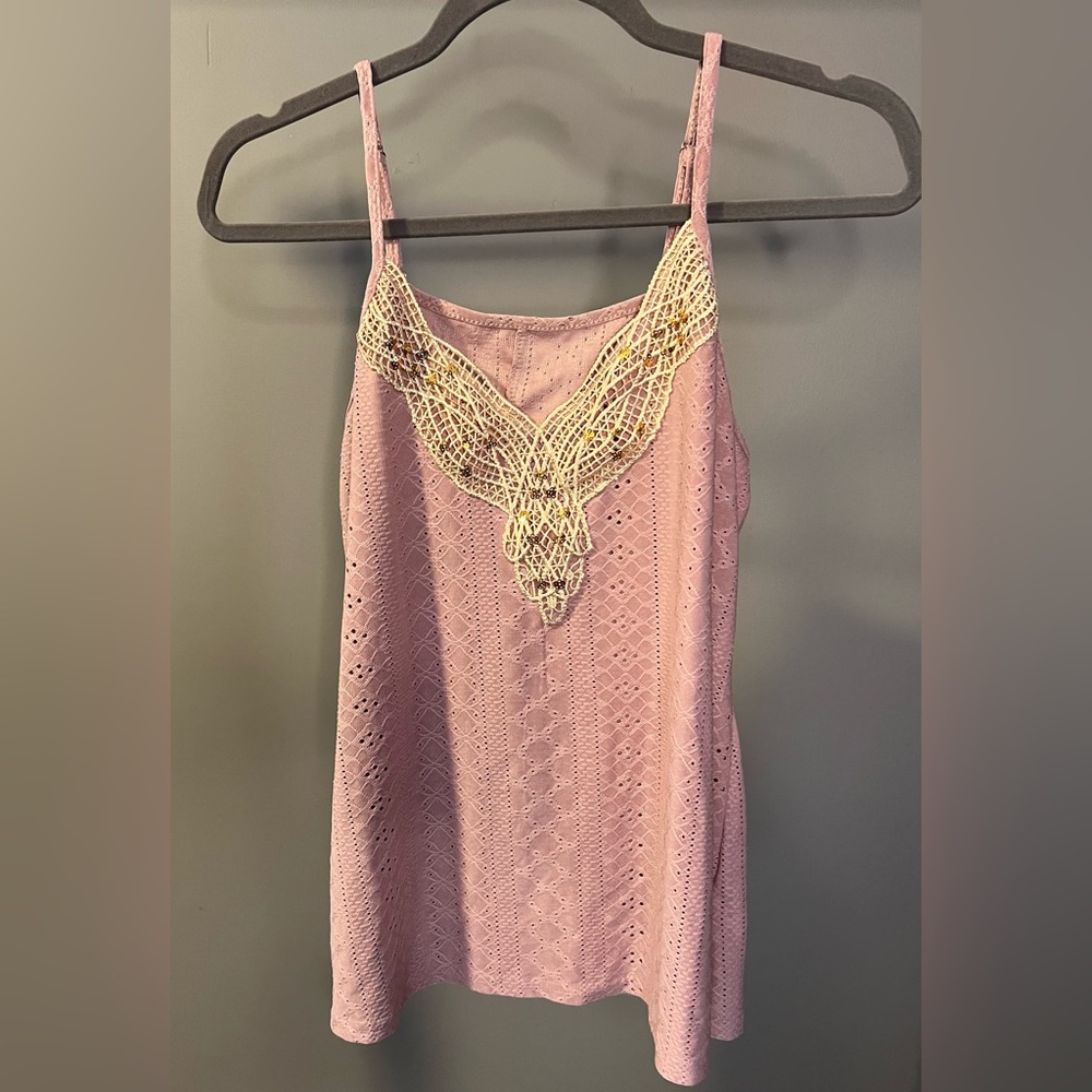 Elegant Lace Trim Adjustable Pink Cami Top